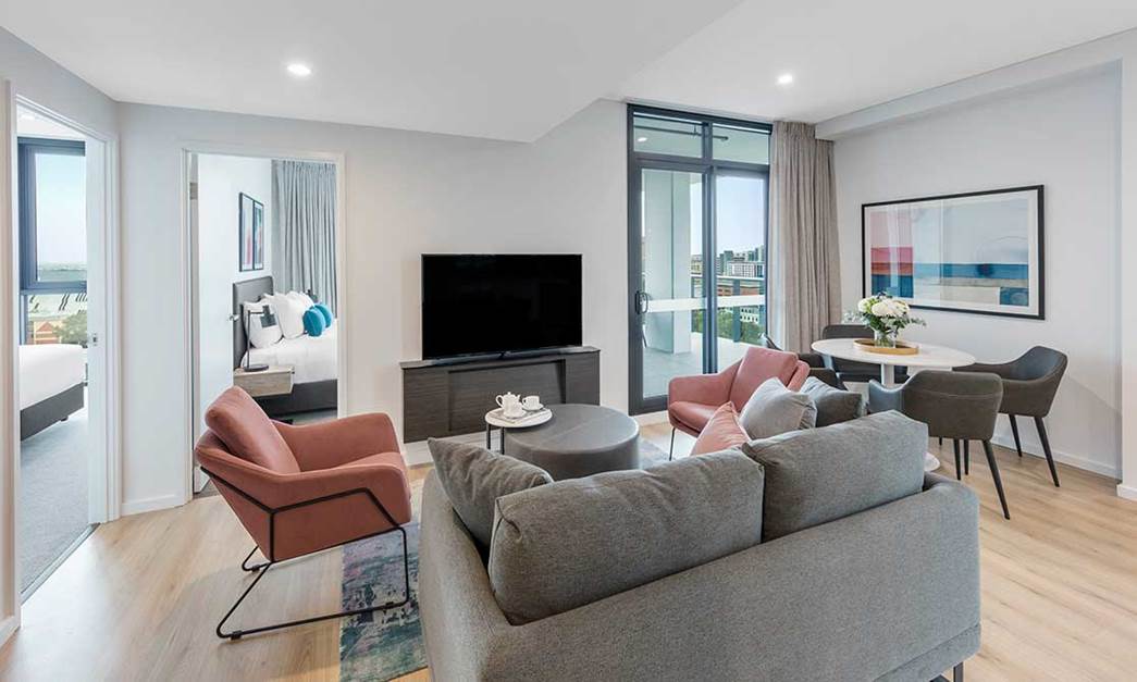 Open plan living room at Avani Adelaide Residences