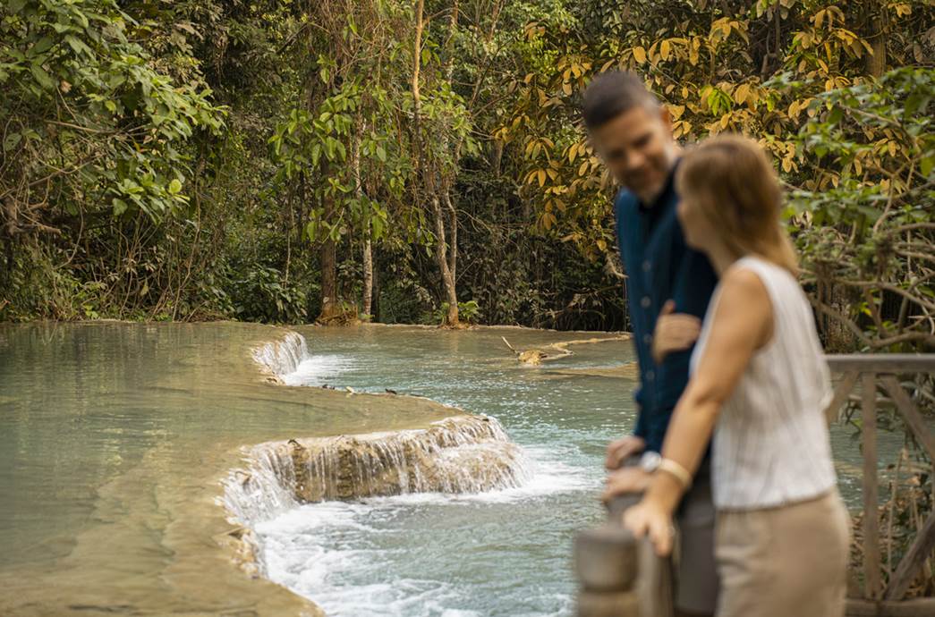Drop by Kuang Si Waterfall during the Mekong river cruise
